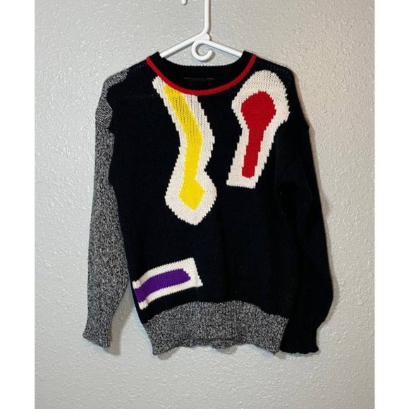 Answers Medium Sweater Retro Vintage 80s 90s Long Sleeve Black Red Gray Shirt - Picture 1 of 7